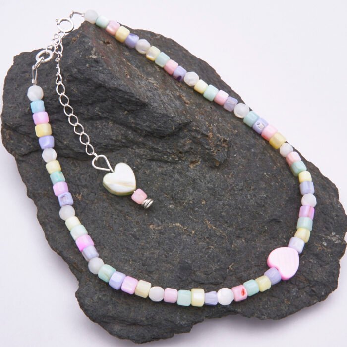 Mother of Pearl Heart Anklet Mother of Pearl Heart Anklet shown on dark grey stone