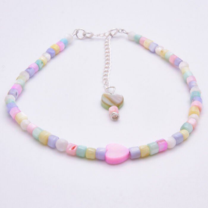 Mother of Pearl Heart Anklet Mother of Pearl Heart Anklet shown on flat white surface