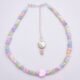 Mother of Pearl Anklet with Sterling Silver spring ring clasp and extender chain shown from above on plain white background