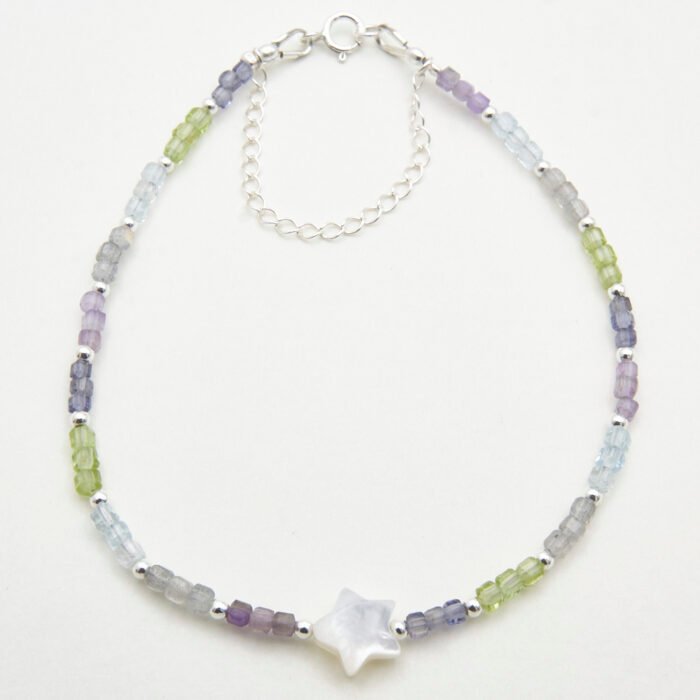 Mother of Pearl Star and Mixed Gemstone Sterling Silver Bracelet