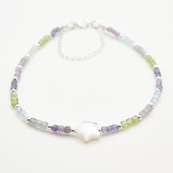 Mother of Pearl Star and Mixed Gemstone Sterling Silver Bracelet