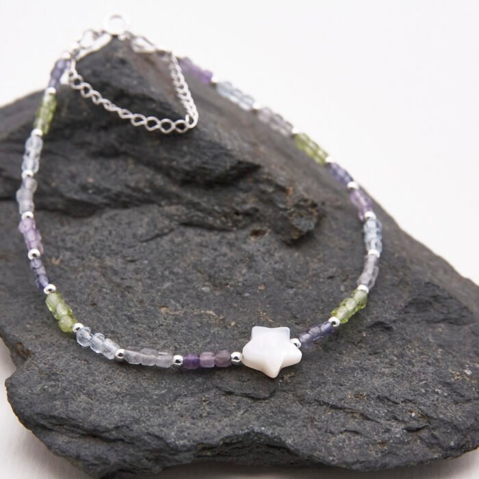 Mother of Pearl Star and Mixed Gemstone Sterling Silver Bracelet