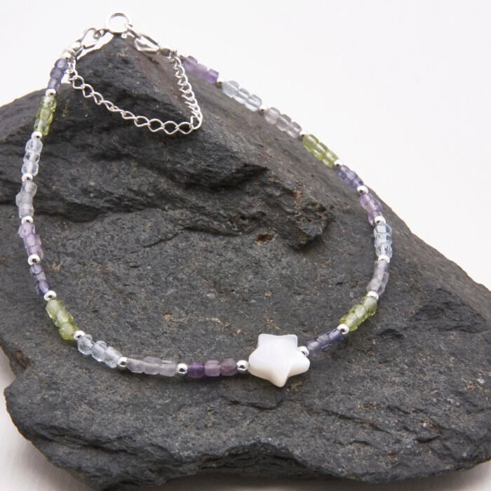 Mother of Pearl Star and Mixed Gemstone Sterling Silver Bracelet