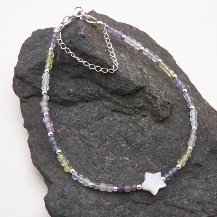 Mother of Pearl Star and Mixed Gemstone Sterling Silver Bracelet