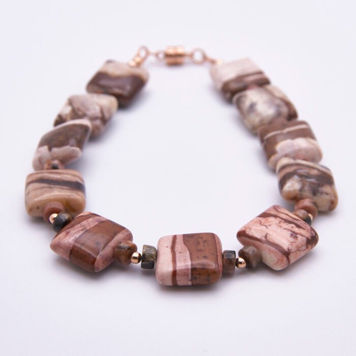 Zebra Jasper and Rhodochrosite Bracelet with Rose Gold Filled Magnetic Clasp