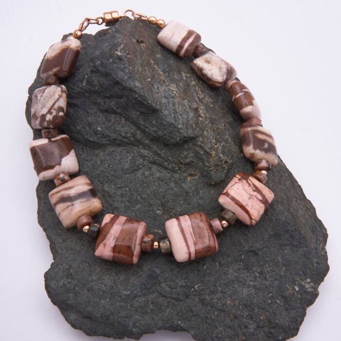 Zebra Jasper and Rhodochrosite Bracelet with Rose Gold Filled Magnetic Clasp