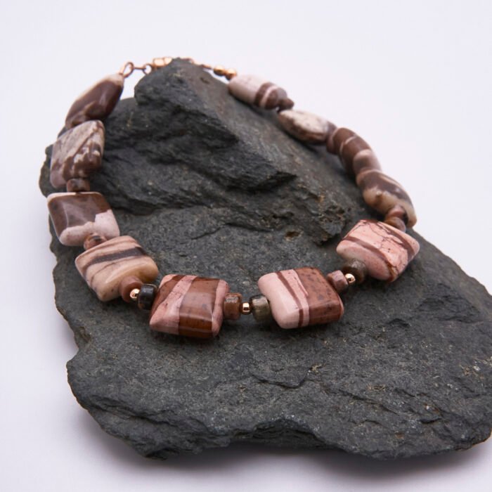 Zebra Jasper and Rhodochrosite Bracelet with Rose Gold Filled Magnetic Clasp
