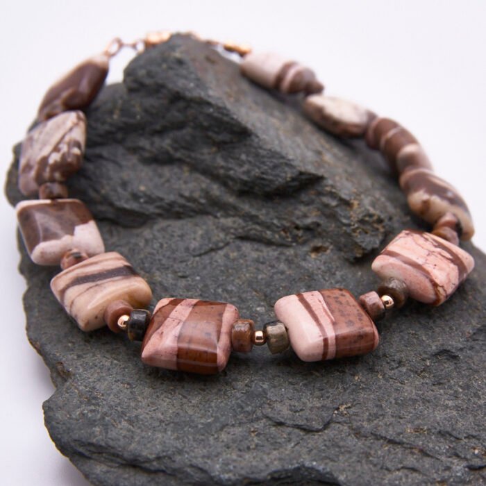 Zebra Jasper and Rhodochrosite Bracelet with Rose Gold Filled Magnetic Clasp