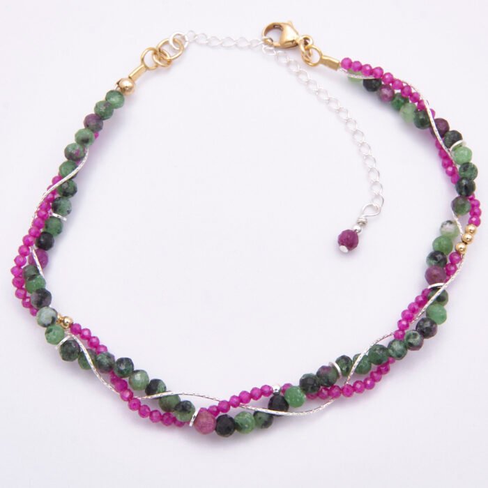 Ruby, Ruby Zoisite & Mixed Metals 3-Strand Bracelet