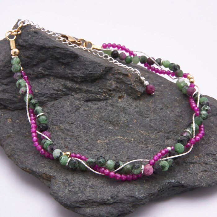 Ruby, Ruby Zoisite & Mixed Metals 3-Strand Bracelet