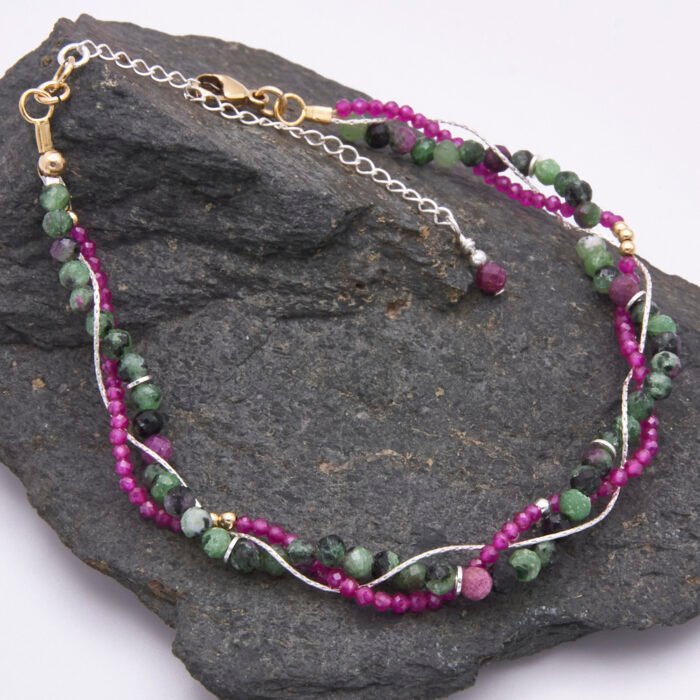 Ruby, Ruby Zoisite & Mixed Metals 3-Strand Bracelet