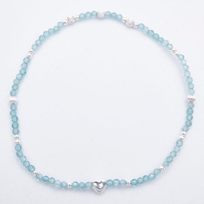 Ocean Apatite and Silver Heart Bracelet