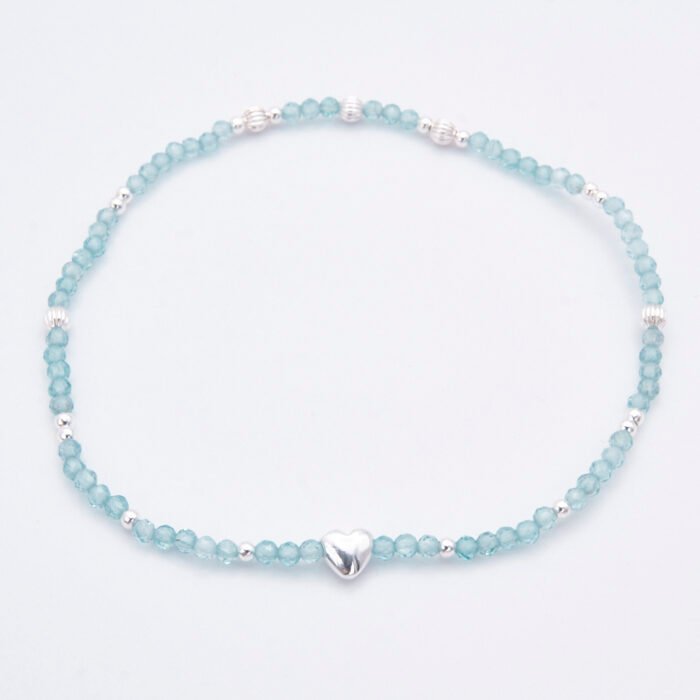 Ocean Apatite and Silver Heart Bracelet