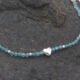 Close up of Ocean Apatite and Silver Heart Bracelet