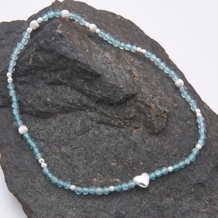 Ocean Apatite and Silver Heart Bracelet
