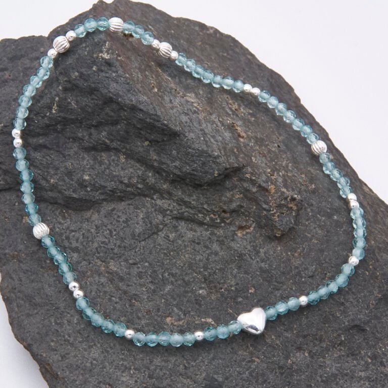 Ocean Apatite and Silver Heart Bracelet