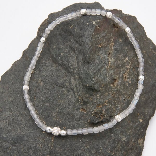 Labradorite Cube Bead and Sterling Silver Bracelet