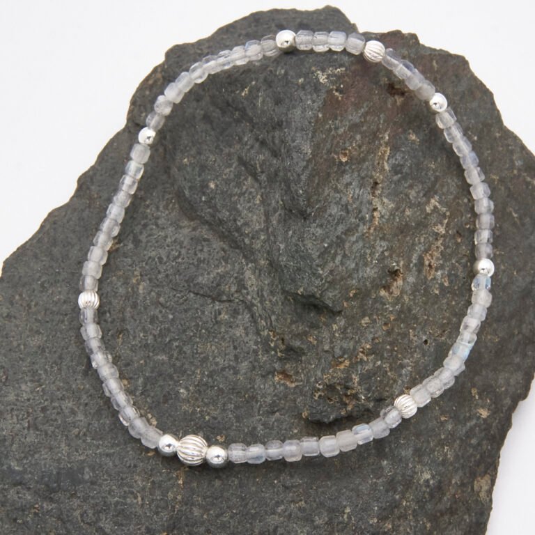 Labradorite Cube Bead and Sterling Silver Bracelet