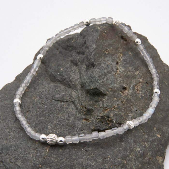 Labradorite Cube Bead and Sterling Silver Bracelet