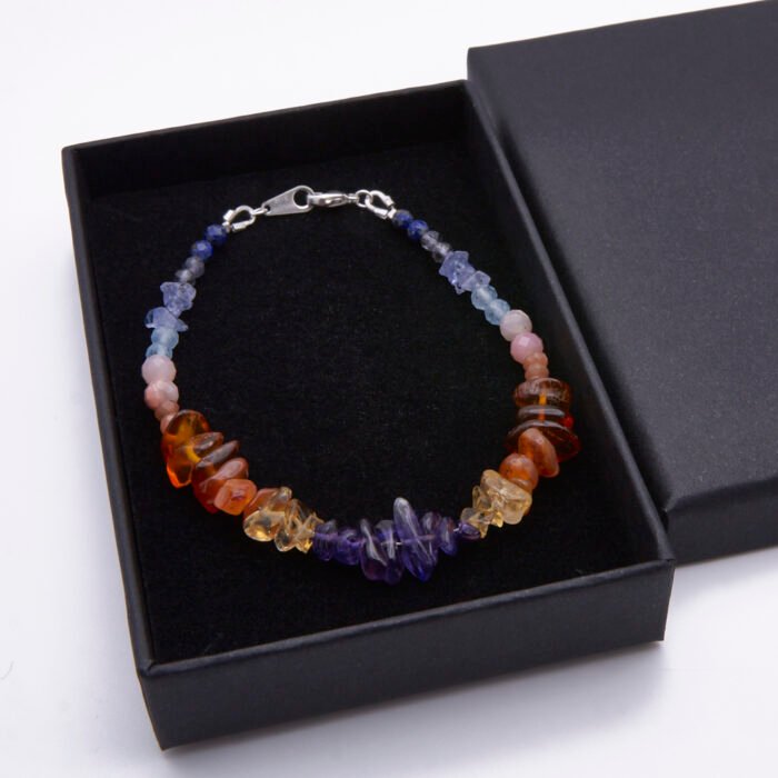Mixed Gemstone Sunset Colours Bracelet in box Mixed Gemstone Sunset Colours Bracelet in box
