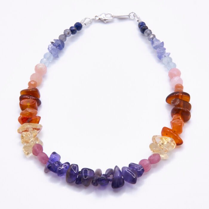 Semi-Precious Stone Sunset Colours Sterling Silver Bracelet