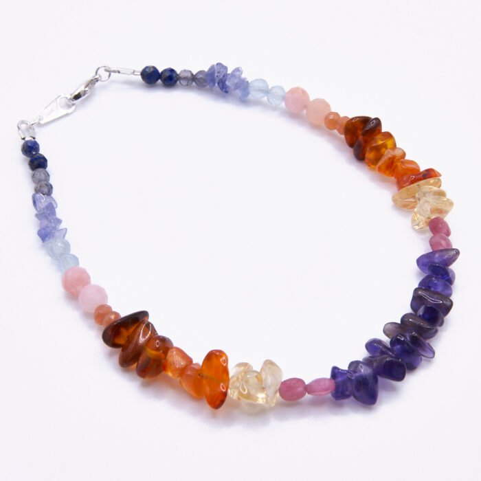 Semi-Precious Stone Sunset Colours Sterling Silver Bracelet