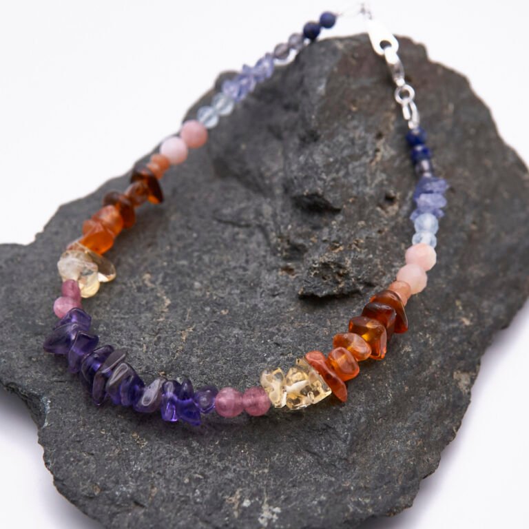 Mixed Gemstone Sunset Colours Sterling Silver Bracelet