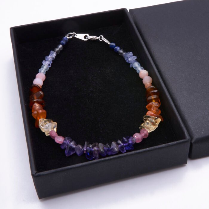 Semi-Precious Stone Sunset Colours Sterling Silver Bracelet in box