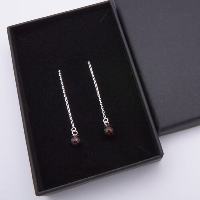 Garnet and Sterling Silver Threader Earrings 3 Garnet and Sterling Silver Threader Earrings in box