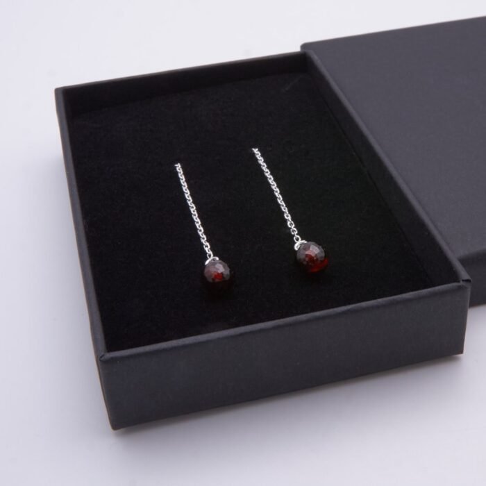 Garnet and Sterling Silver Threader Earrings 4 Garnet and Sterling Silver Threader Earrings in box