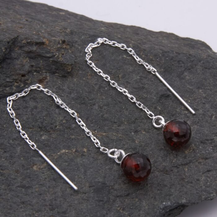 Garnet and Sterling Silver Threader Earrings 1 Garnet and Sterling Silver Threader Earrings on rock
