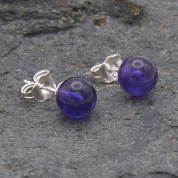 Deep Purple Amethyst Sterling Silver Stud Earrings