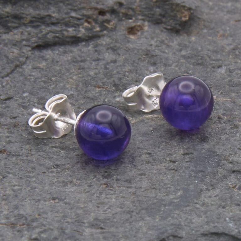 Deep Purple Amethyst Sterling Silver Stud Earrings