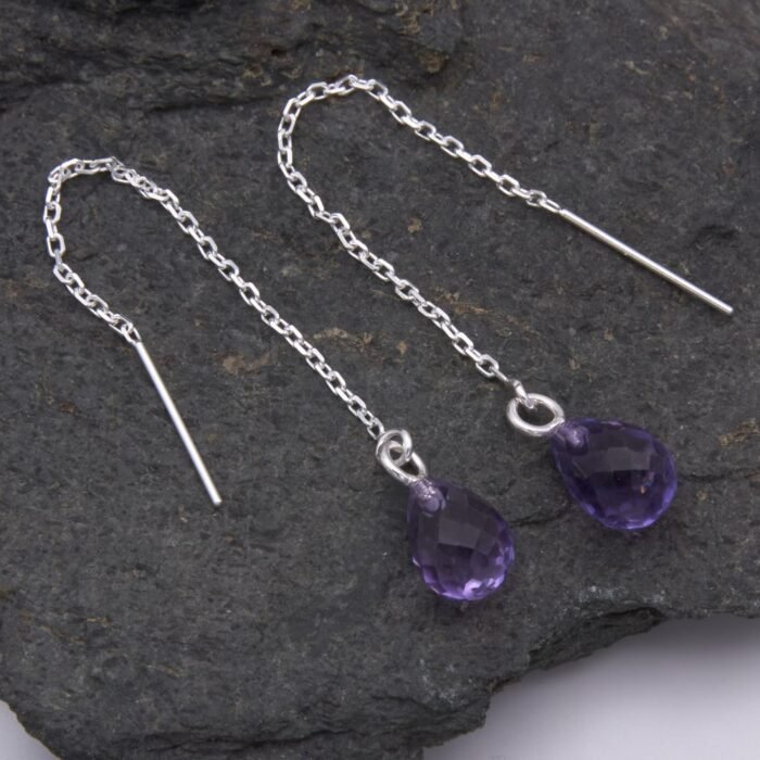 Amethyst and Sterling Silver Threader Earrings