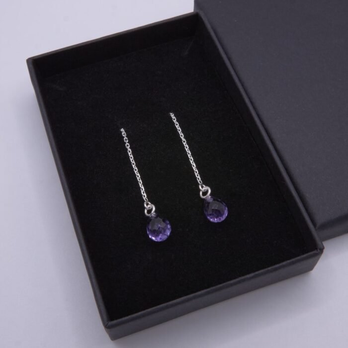Amethyst and Sterling Silver Threader Earrings in box
