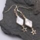 Diamond Shaped Freshwater Pearl Gold Stars and Beads Gold Filled Earrings