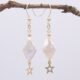 Diamond Shaped Freshwater Pearl Gold Stars and Beads Gold Filled Earrings hanging