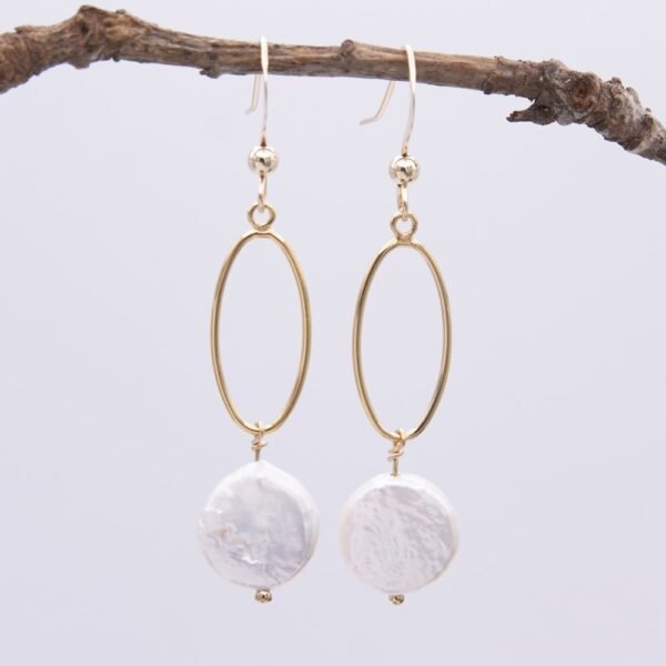 Freshwater Coin Pearl Gold Filled Earrings hanging