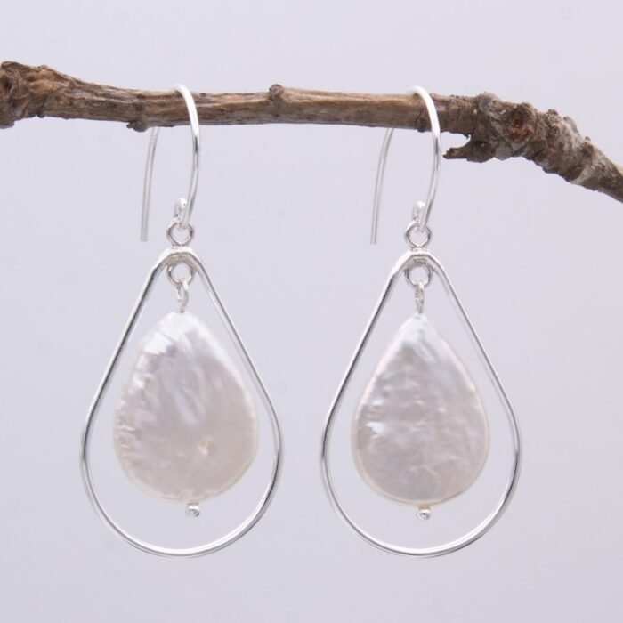 Back of Freshwater Pearl Pears and Sterling Silver Earrings hanging