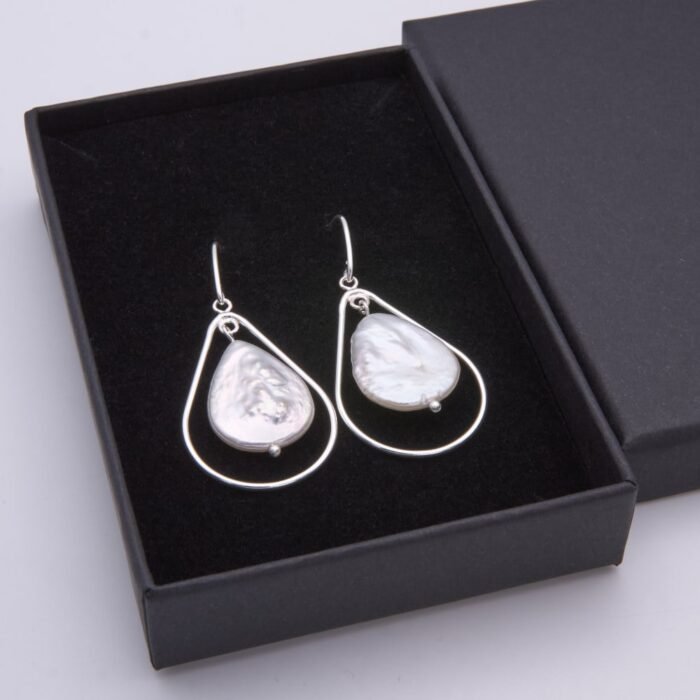 Freshwater Pearl Pears and Sterling Silver Earrings in box