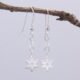 Snowflake and Rainbow Moonstone Sterling Silver Earrings hanging from twig
