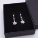 Snowflake and Rainbow Moonstone Sterling Silver Earrings in box