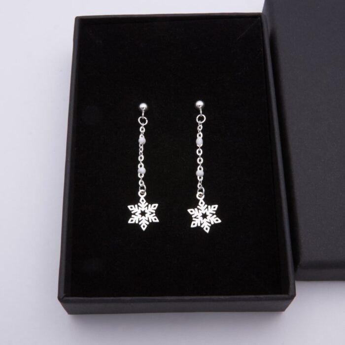 Sterling Silver Snowflake Dangle Earrings in box
