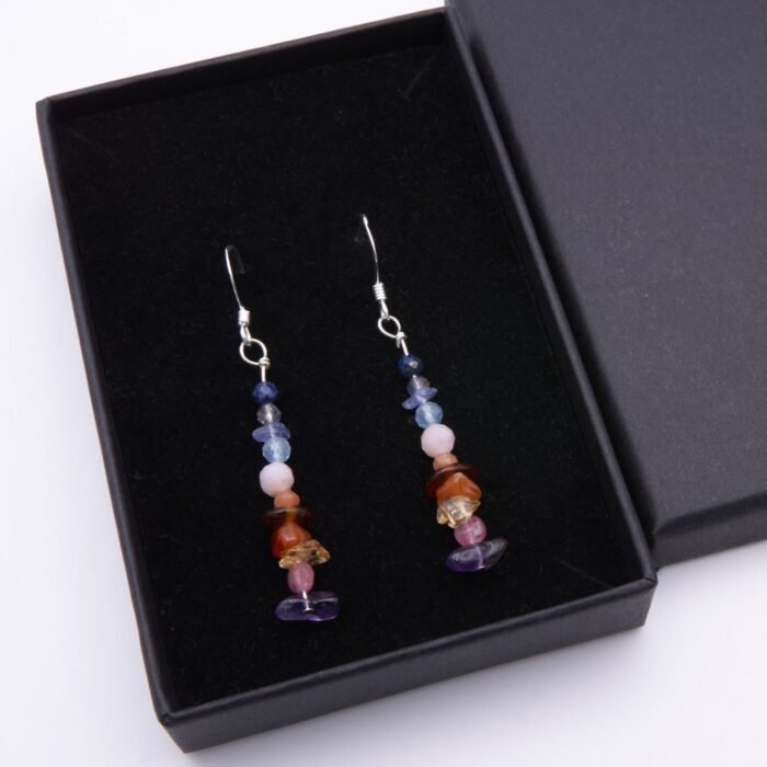 Mixed Gemstone Stack Sterling Silver Earrings