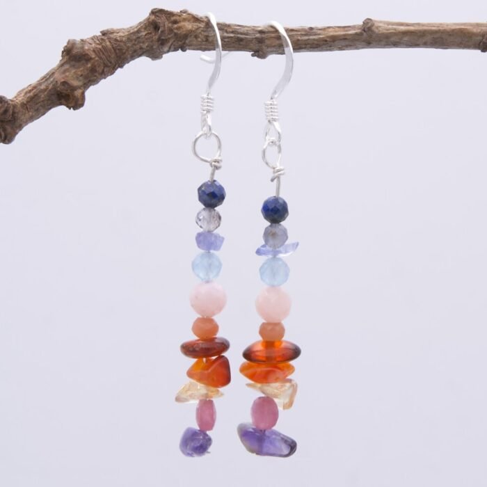 Mixed Gemstone Stack Sterling Silver Earrings hanging