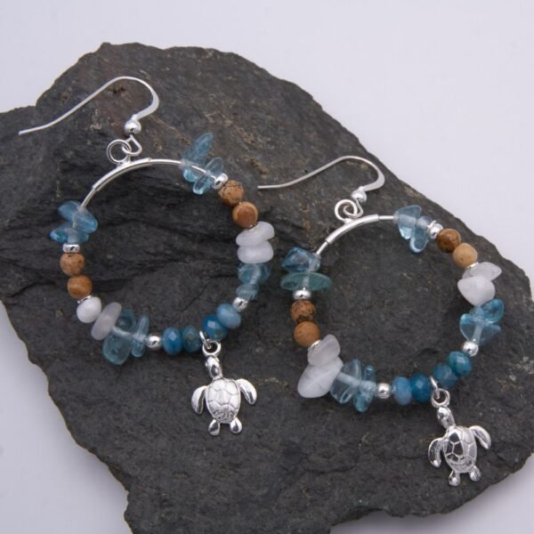 Turtle Sterling Silver and Semi-Precious Stone Hoop Earrings