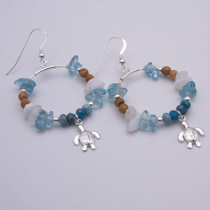 Turtle Sterling Silver and Semi-Precious Stone Hoop Earrings