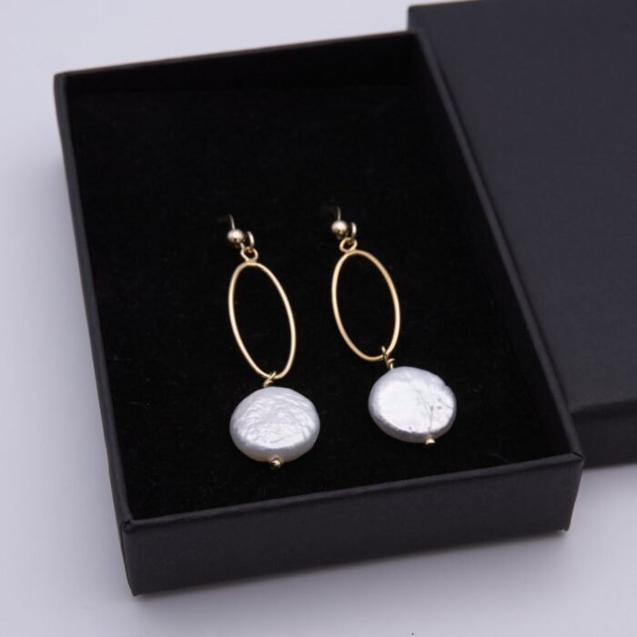 Freshwater Coin Pearl Gold Filled Earrings in box