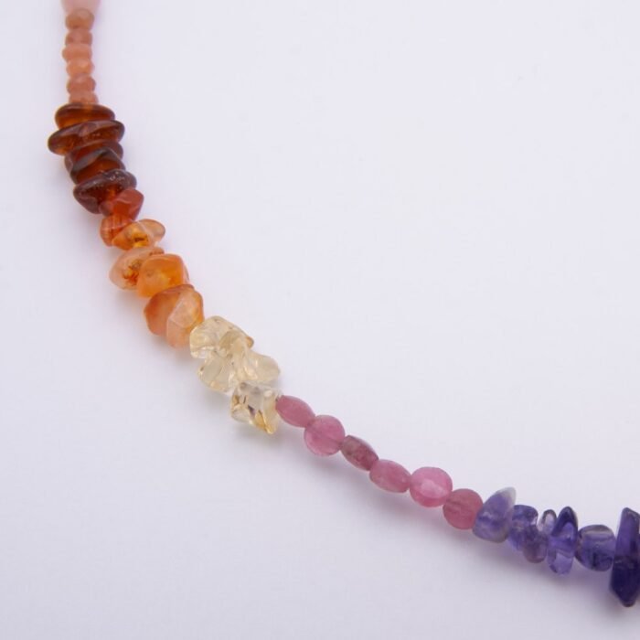 Close up of Mixed Gemstone Sunset Colours Choker Necklace
