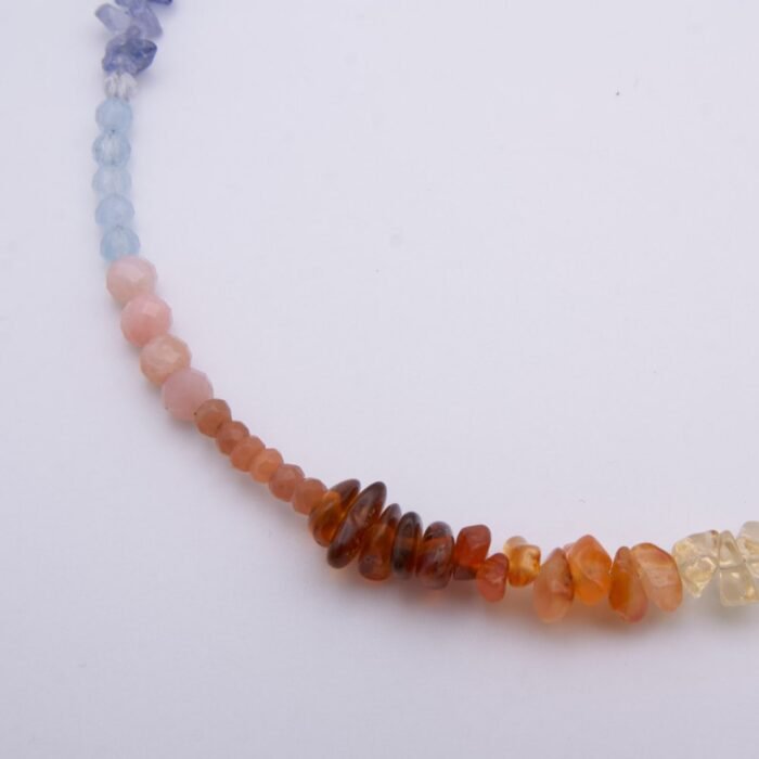 Close up of Mixed Gemstone Sunset Colours Choker Necklace